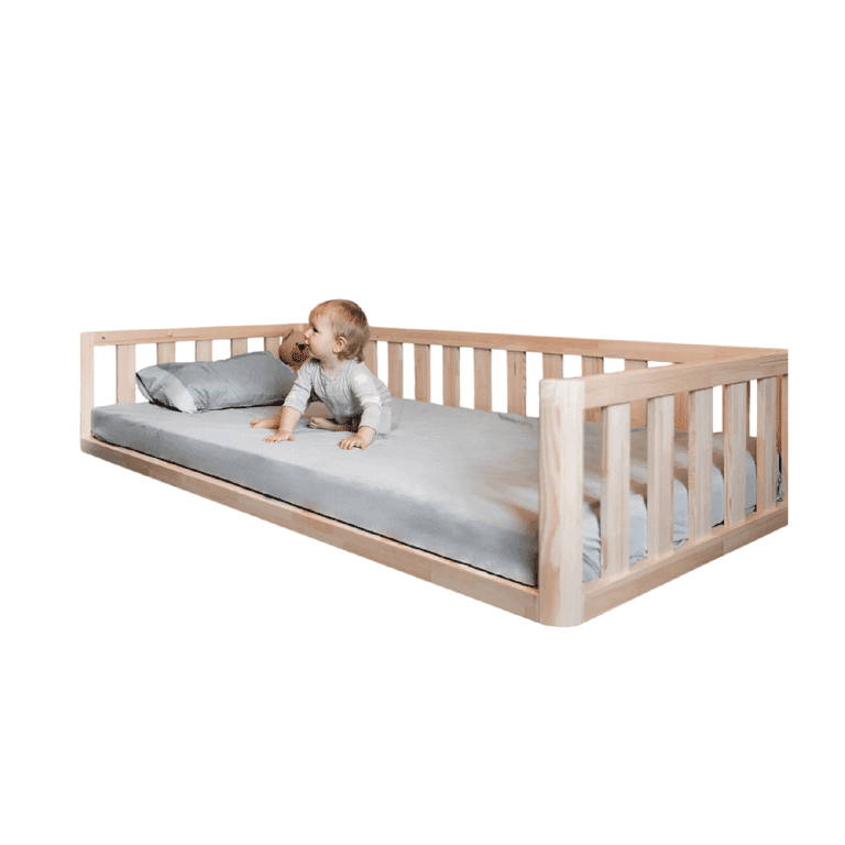 MandreleKids Letto a Pavimento Naturale Senza Sbarre Frontali Con Angoli Esterni Arrotondati Dimensione Gemello
