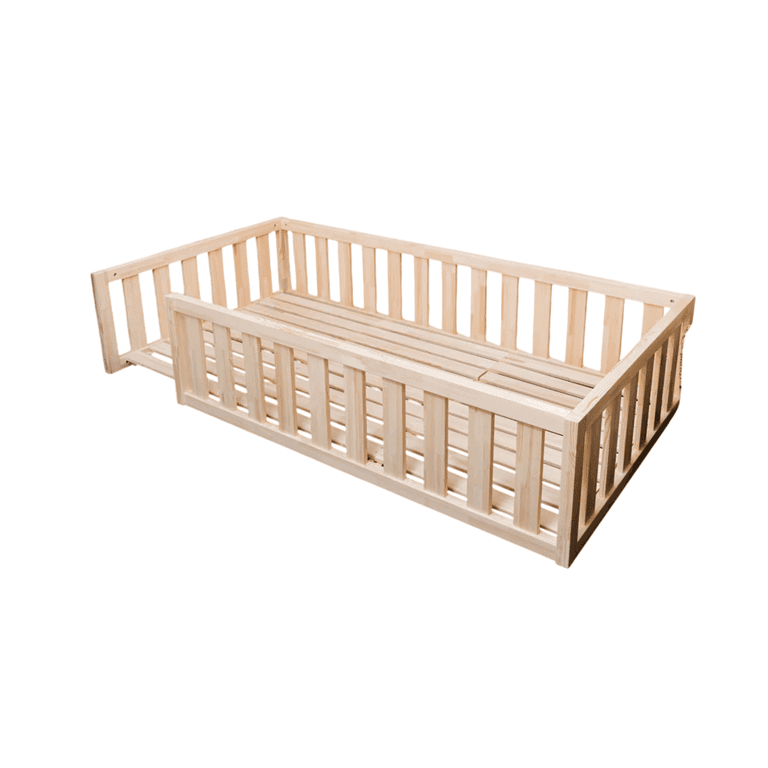 MandreleKids Letto a Pavimento Naturale Con Angoli Esterni Quadrati Senza Porta Dimensione Completa