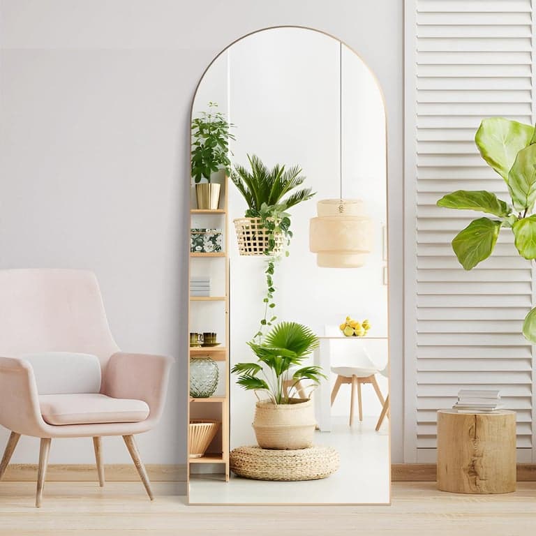 Elemango Arched Top Standing Mirror 65 x 24 Gold