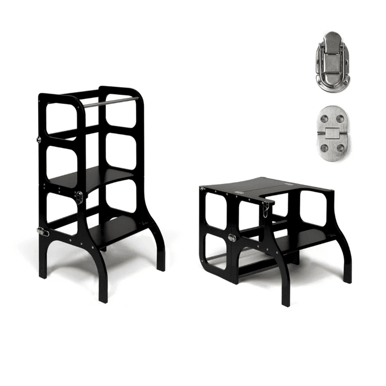 Ette Tete STEP'n'SIT® Torretta di Aiuto Tavolo Convertibile 2-in-1 Nero Con Chiusure a Scatto Argento