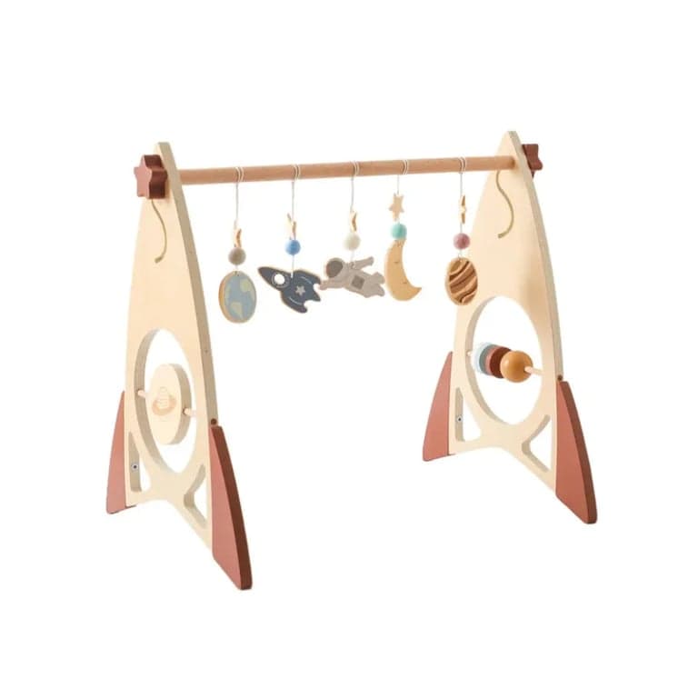 Seaside-Montessori Wooden Rocket Baby Play Gym Rocket Gym Frame With Wooden Pieces