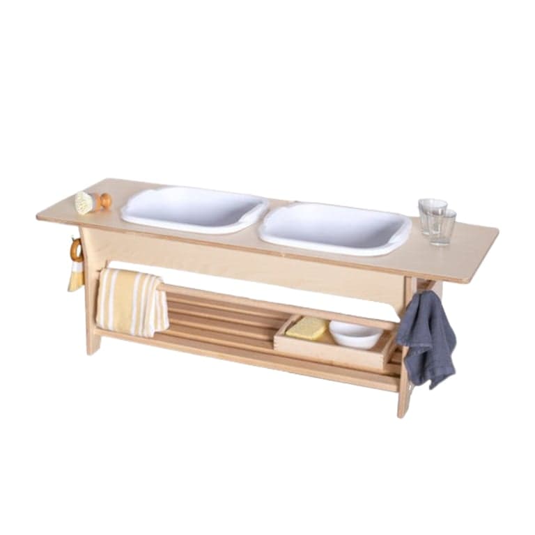 Sprout Kids Dish Washing and Sensory Stations Finished Birch 18 Inches 2 Tubs - Center/48 Inches