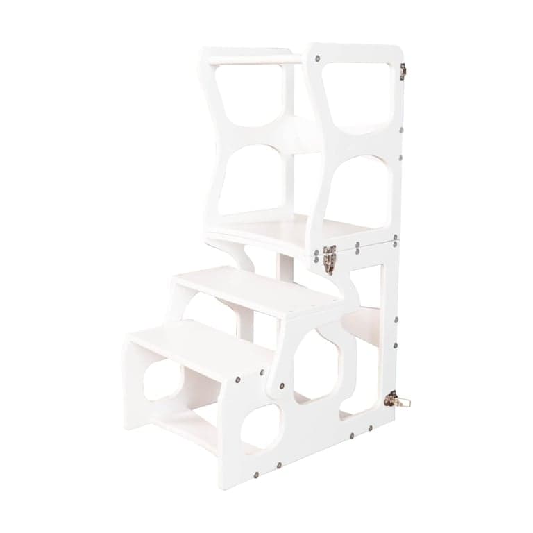 Wood and Hearts Convertible Toddler Tower White Neckline