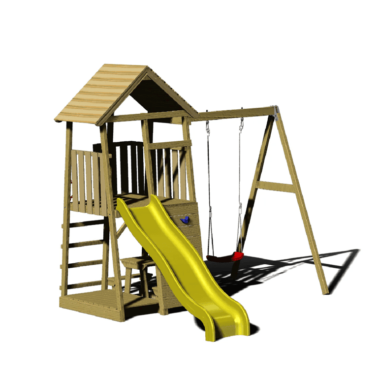 Wendi Toys Torre di Gioco Junior con Altalena e Scivolo, Sabbiera, Panchina da Picnic e Altalena Singola Gialla