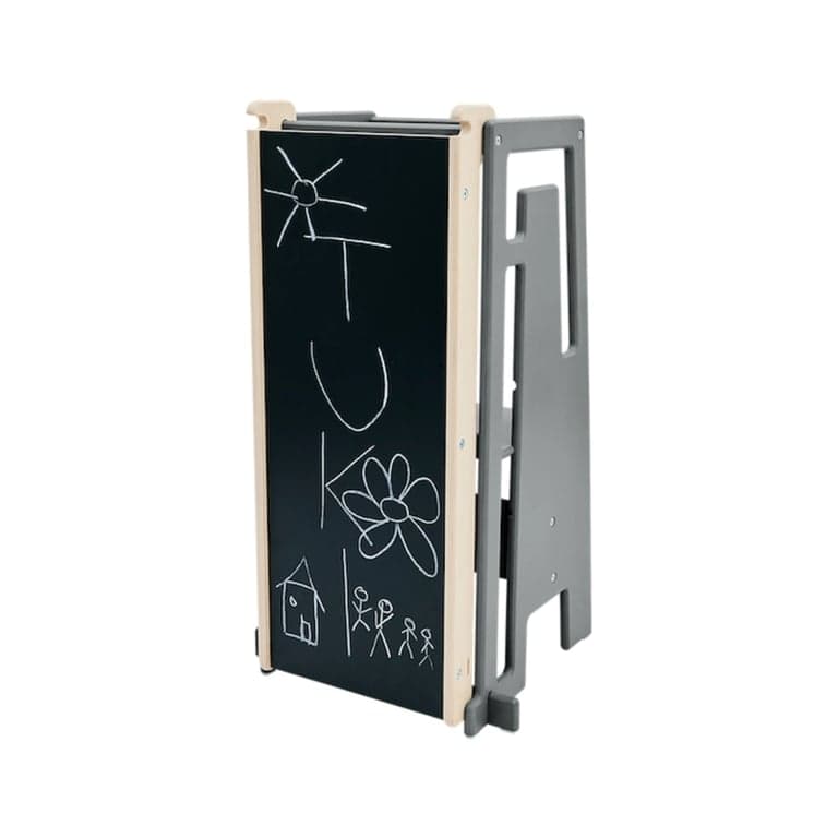 Tuki Set esplorativo torre di apprendimento verniciata di grigio con scivolo e lavagna