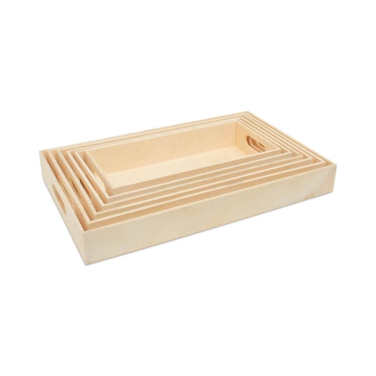 Woodpeckers Crafts Unfinished Wood Nesting Trays With Cutout Handles Set of 6