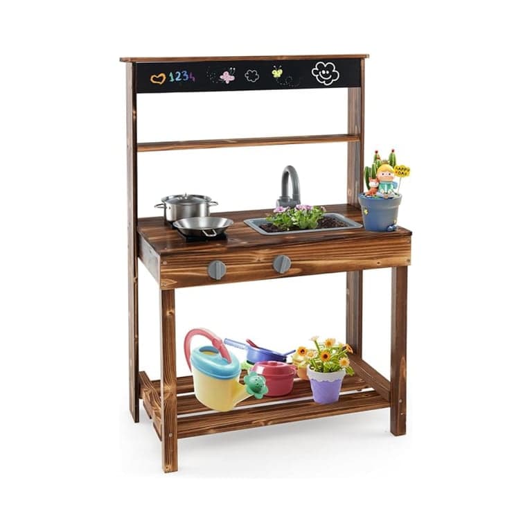HONEY JOY Wooden Mud Kitchen Outdoor Play With Shelf