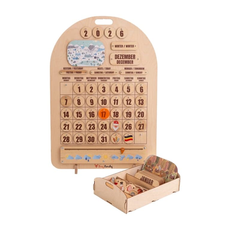 Foxy Family Calendario in legno inglese