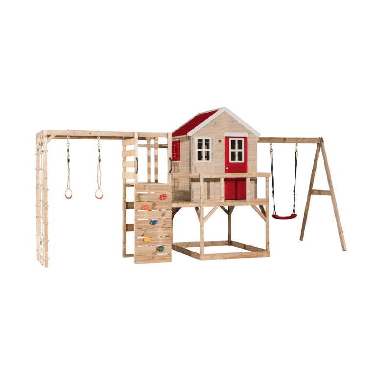 Wendi Toys My Lodge Altalena con Piattaforma, Altalena Singola e Allegato Palestra Rosso