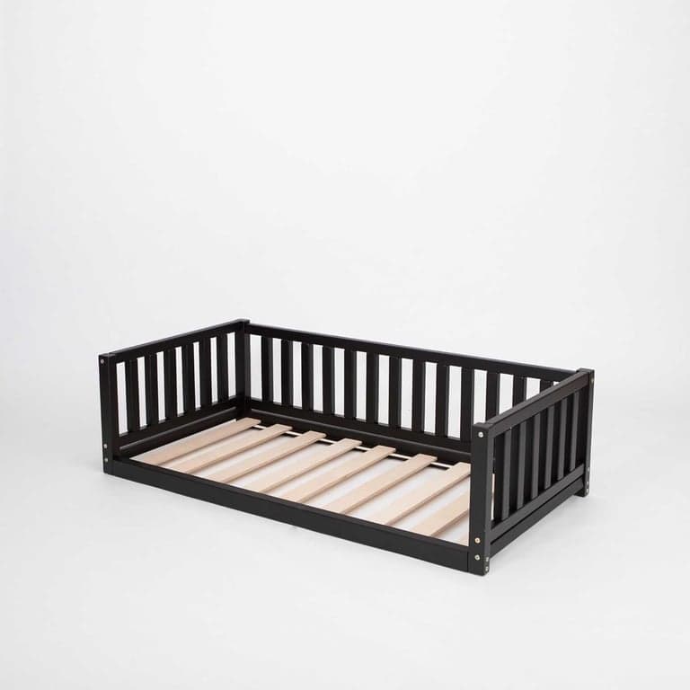 Sweet Home From Wood Floor Bed With Rails on 3 Sides Twin Black