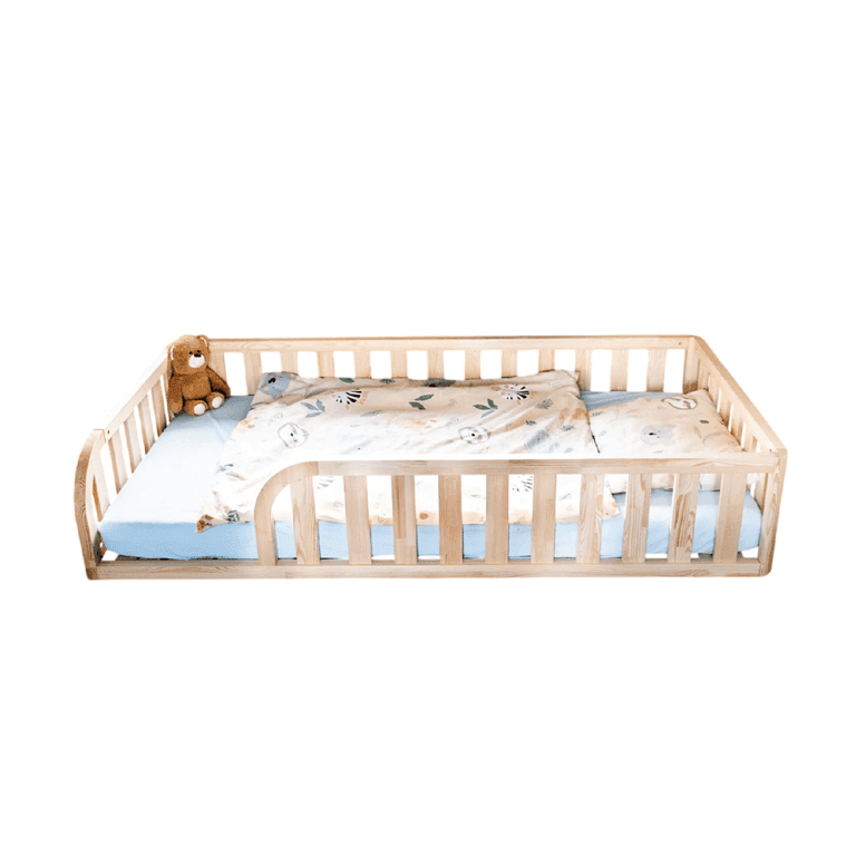 MandreleKids Letto a pavimento naturale con apertura arrotondata su entrambi i lati Singolo 190 x 90