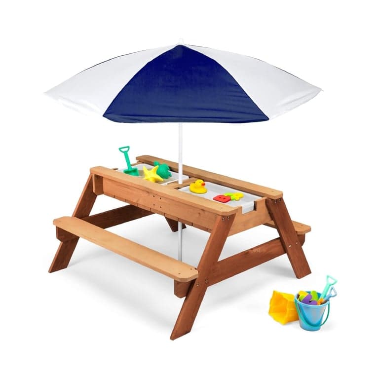 Best Choice Products Kids 3-in-1 Sand & Water Activity Table With Umbrella Navy
