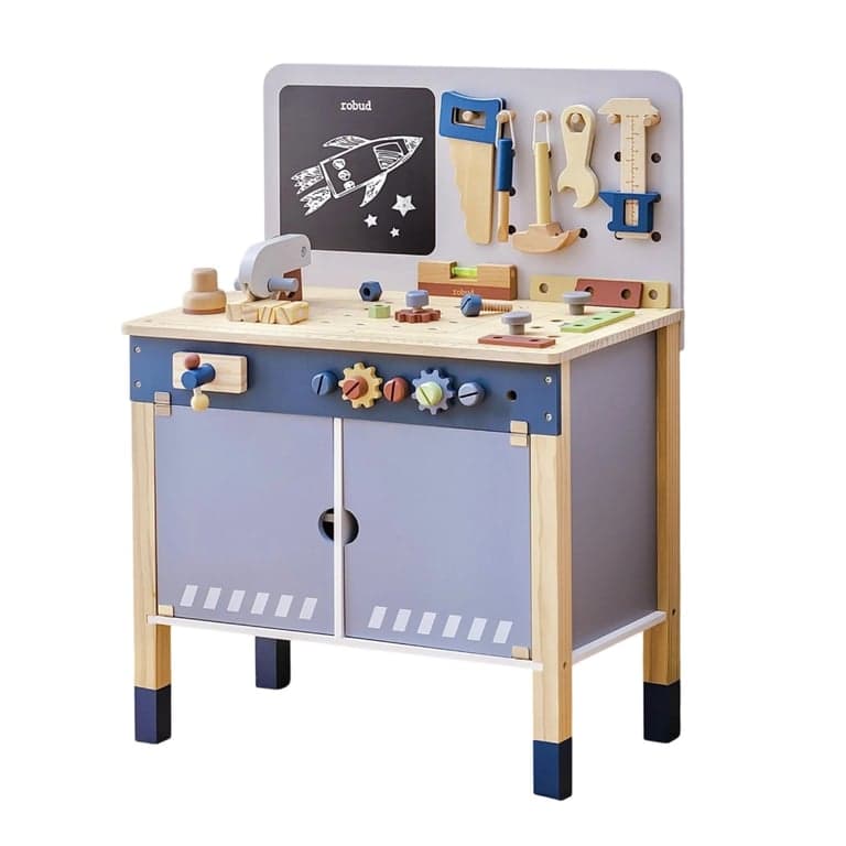 ROBUD Banco da Lavoro Giocattolo in Legno Blu Nebbioso