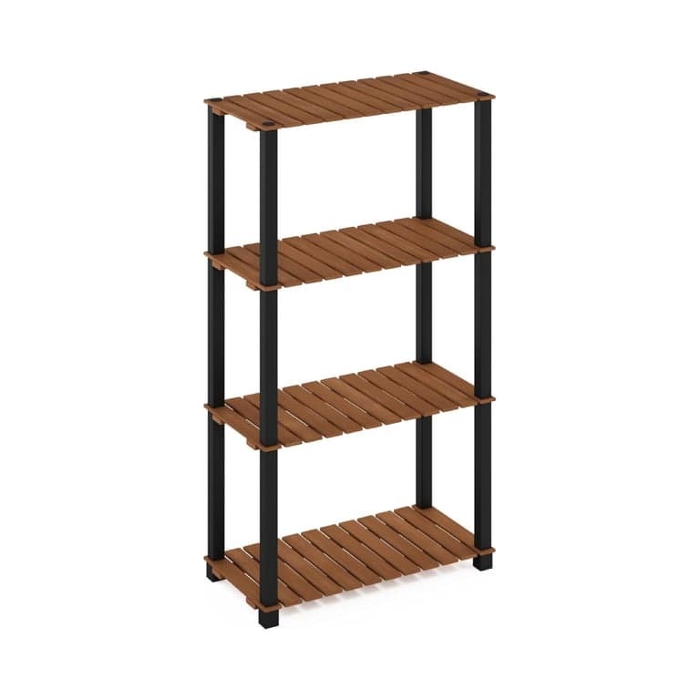 Furinno Pangkor Wooden Turn-N-Tube Indoor and Outdoor Plant Shelf 4-Tier Square Poles 