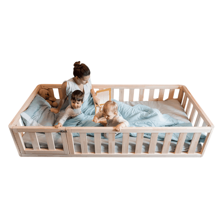 MandreleKids Letto a Pavimento Naturale Con Angoli Esterni Quadrati e Porta Misura Twin