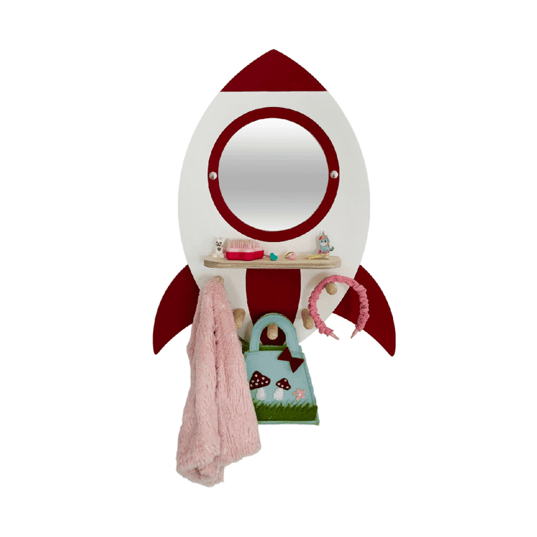 Simre Kids Self-Care Station Mirror Rocket White and Red