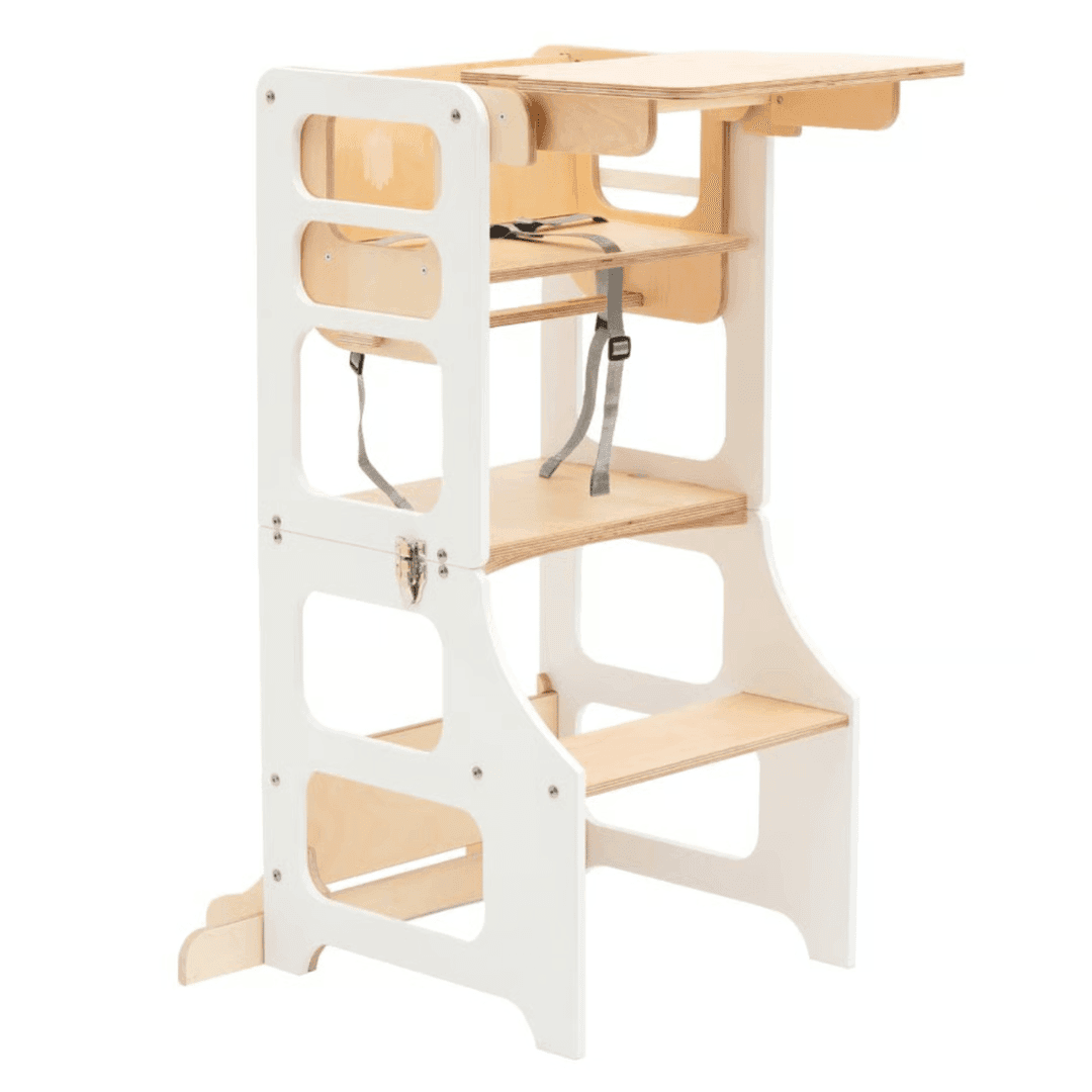 Duck Woodworks Torre per Bambini Convertibile 2 in 1 e Seggiolone Bianco