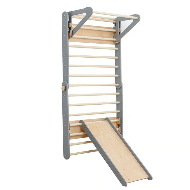 Duck Woodworks Parete Svedese da Arrampicata con Scivolo Grigia