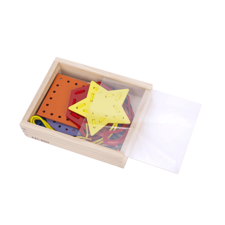 ExploraToy 7 Pieces Wooden Shape Lacing Cards
