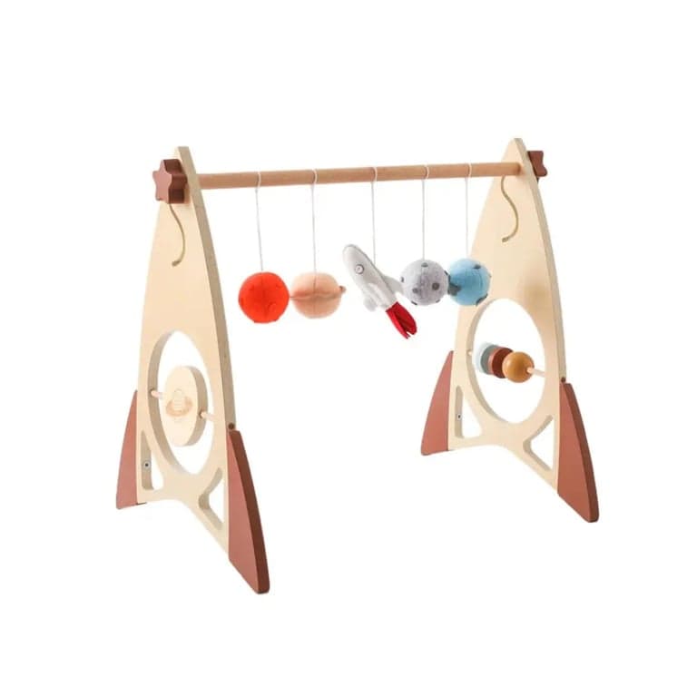 Seaside-Montessori Wooden Rocket Baby Play Gym Rocket Gym Frame With Felt Rattle
