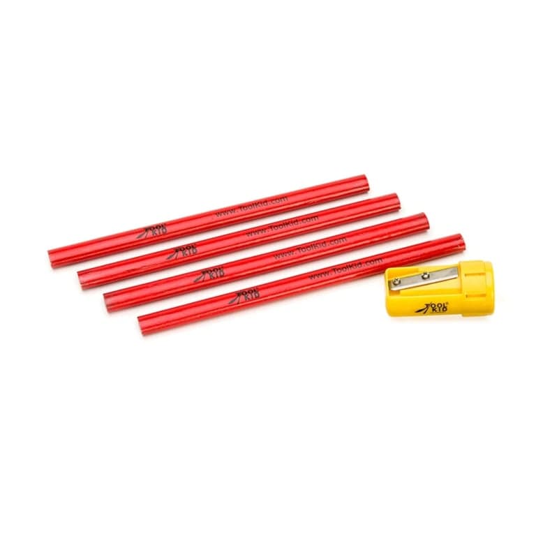 ToolKid Matita da Falegname (4 Pezzi) per Bambini con Temperamatite