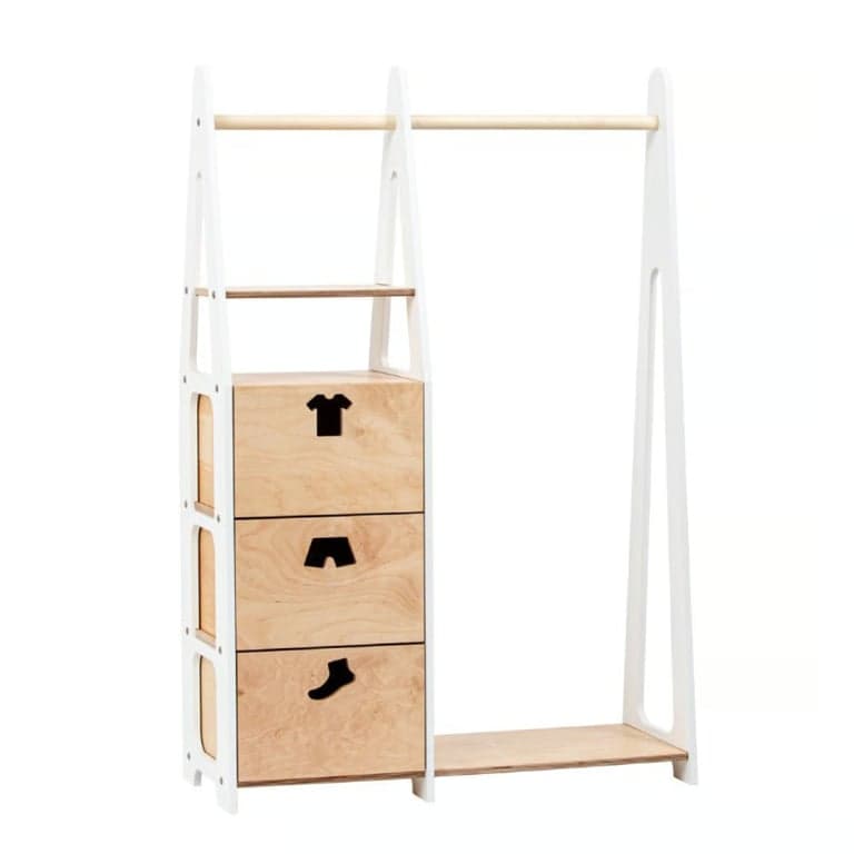 Duck Woodworks Shop Appendiabiti con Scomparti per Abiti e Cassetti Bianco