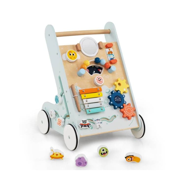 Costway Wooden Push Walker With Learning Activity Center Green