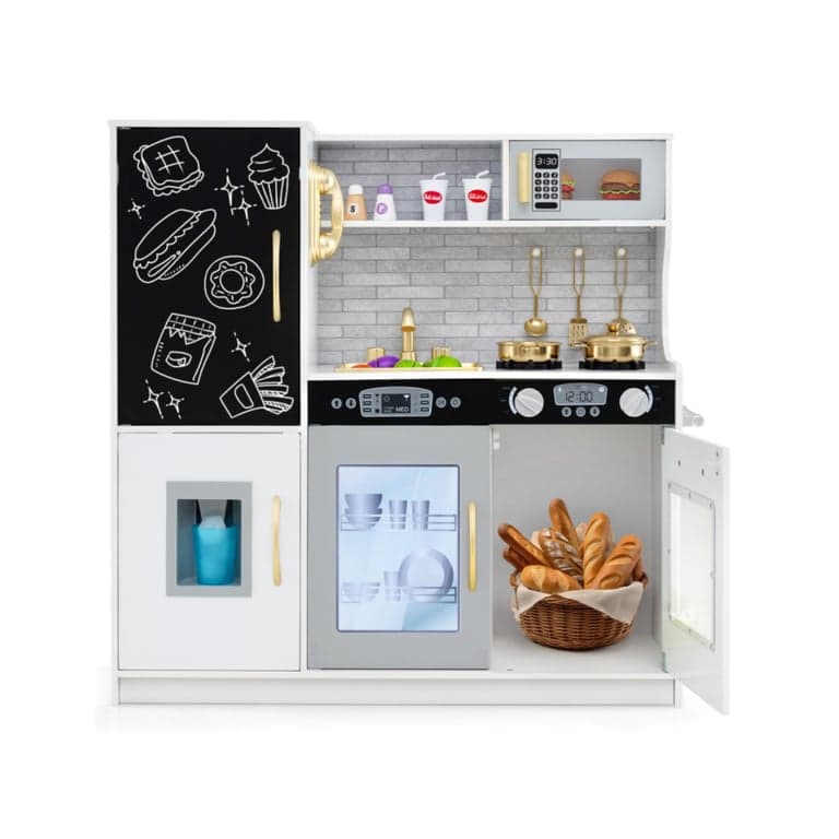Costway Pretend Play Kitchen White and Golden