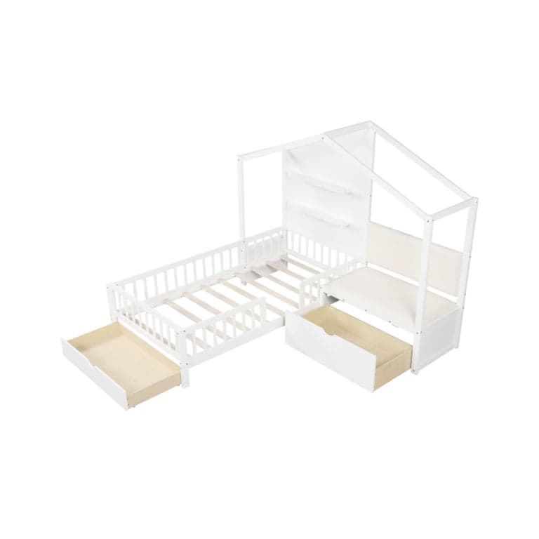 Costway Twin House Platform Bed With Padded Bench