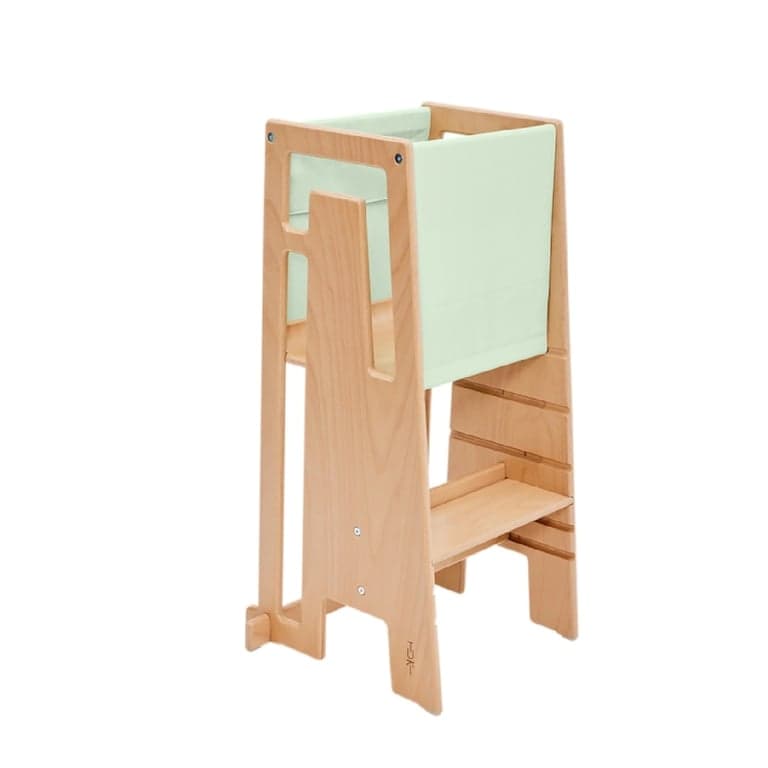 Tuki Set iniziale torre di apprendimento naturale con telo color salvia