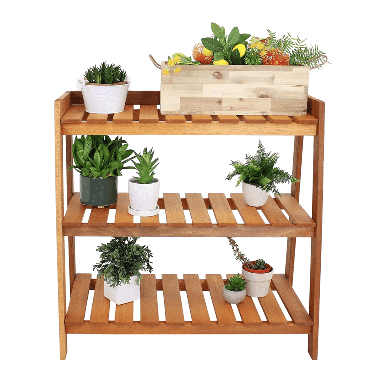 Sunnydaze Outdoor Meranti 3-Tiered Garden Shelf