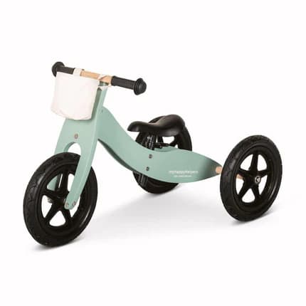 My Happy Helpers 2-in-1 Wooden Trike Balance Bike Sage Green With Canvas Bag