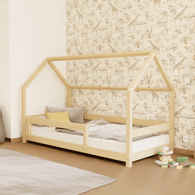 Benlemi Letto a casetta Lucky con sponda robusta non verniciato 190 x 90