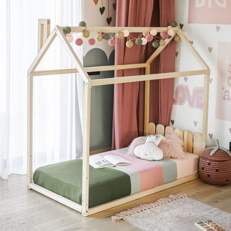 Sweet Home From Wood House Floor Bed With Slats Queen Birch Wood