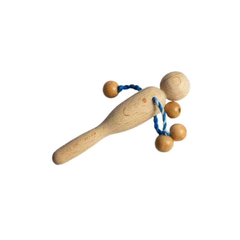PoppyBabyCo Organic Wooden Rattle Toy With 4 Beads Blue