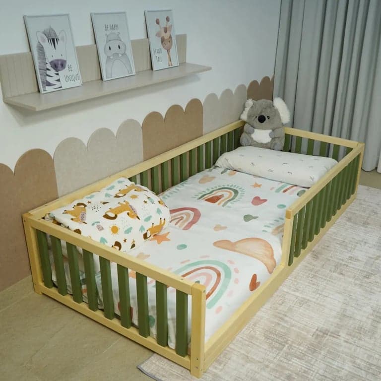 Eco Kids Universe Floor Bed With Rails Full Half Green No Door