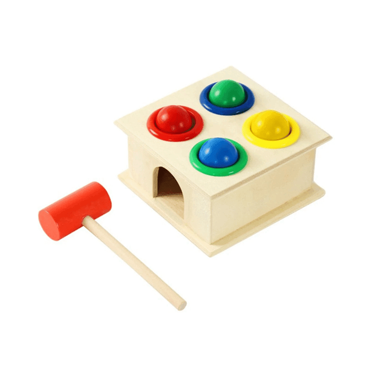 Wood Toy France Wooden Hammer and 4 Balls Game Set Ball Lock