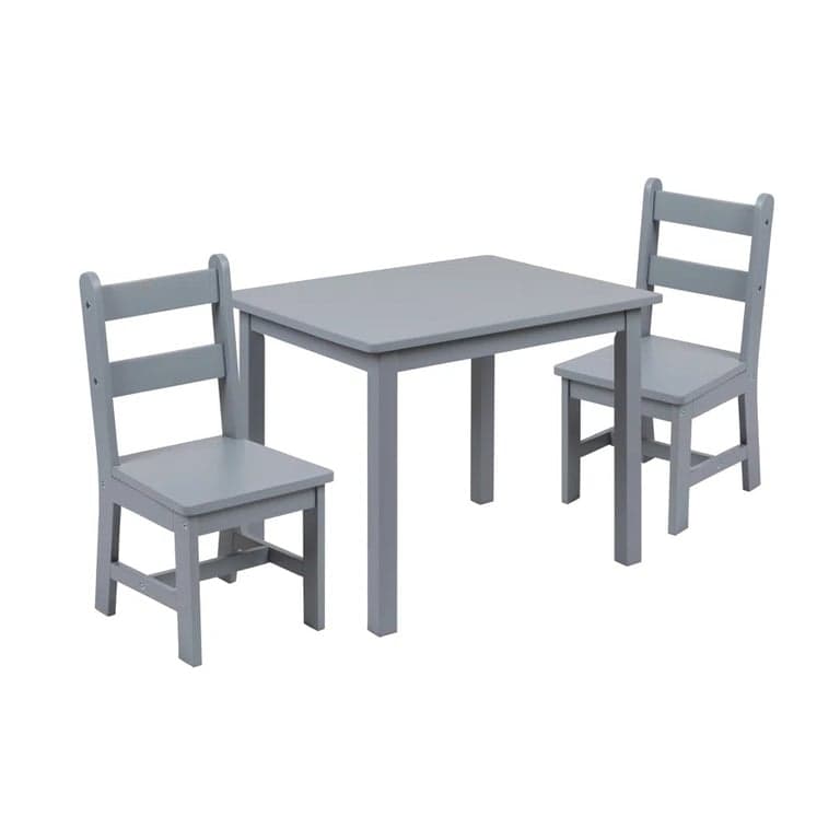 Harriet Bee Brittanya Kids 3 Piece Solid Hardwood Table and Chair Set Gray