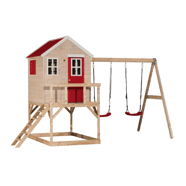 Wendi Toys My Lodge Altalena con Piattaforma e Doppia Altalena Rossa