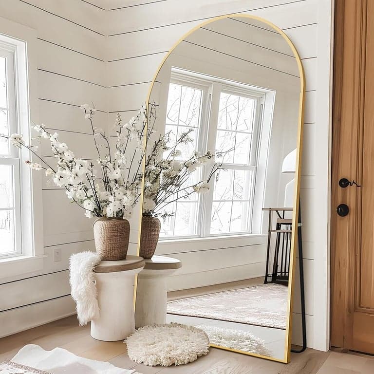 NicBex Arched Oversized Full Length Mirror With Stand 76 x 35 Inches Gold