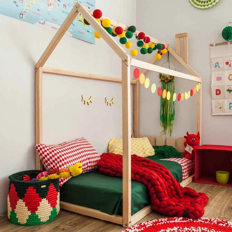 Sweet Home From Wood House Floor Bed With Slats Queen Pine Wood