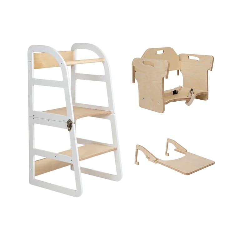 Lumbary Torre da cucina trasformabile Passo Elegante e seggiolone combinati, bianco