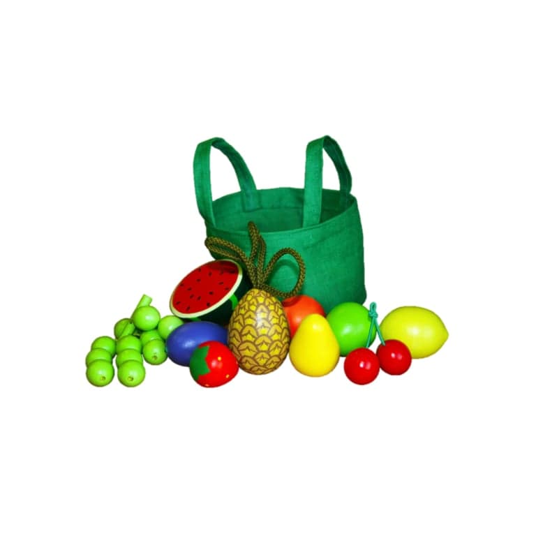 PoppyBabyCo Wooden Fruit Toys in a Cloth Tote