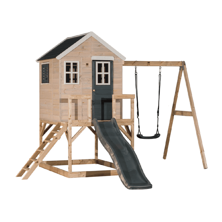 Wendi Toys My Lodge Altalena con Piattaforma, Scivolo, Altalena Singola e Allegato Palestra Grigio