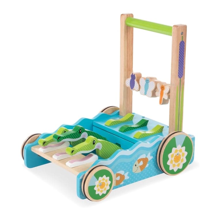 Melissa & Doug First Play Chomp and Clack Alligator Wooden Baby Push Toy and Activity Walker