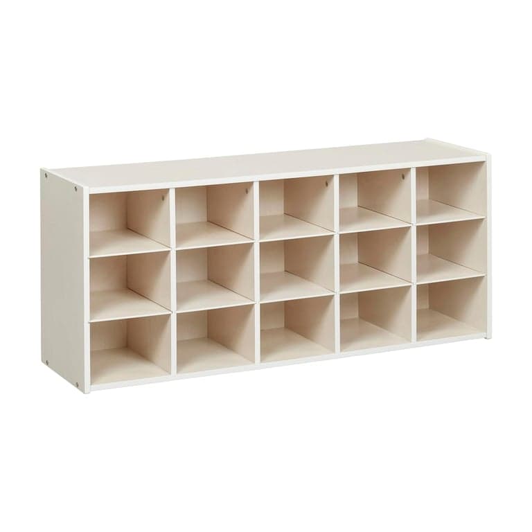 ECR4Kids Streamline 15-Cubby Tray Storage Cabinet 3 x 5 White Wash