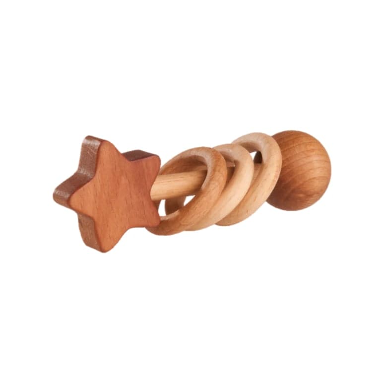 PoppyBabyCo Organic Wooden Rattle-Teether Star