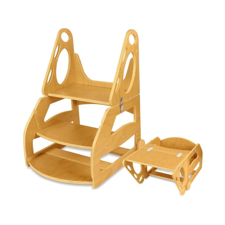NeoBorn Toddler 2-in-1 Wooden Adjustable Step Stool With Handles and Wheels