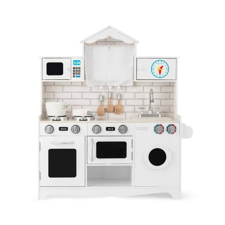 Costway Wooden Play Kitchen With Oven and Washing Machine