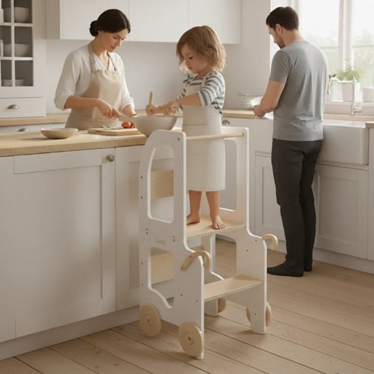 Family SCL Torre per Bambini con Ruote Bianco/Naturale